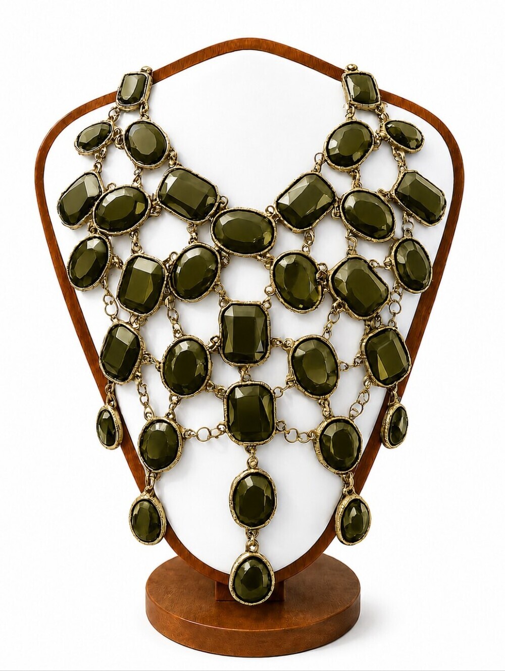 Statement Olive Gem Bib Necklace